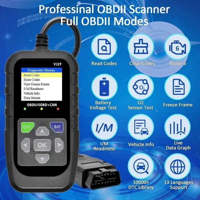 Tester diagnostyczny i napięcia skaner V119 OBD2 czytnik kodów błędów