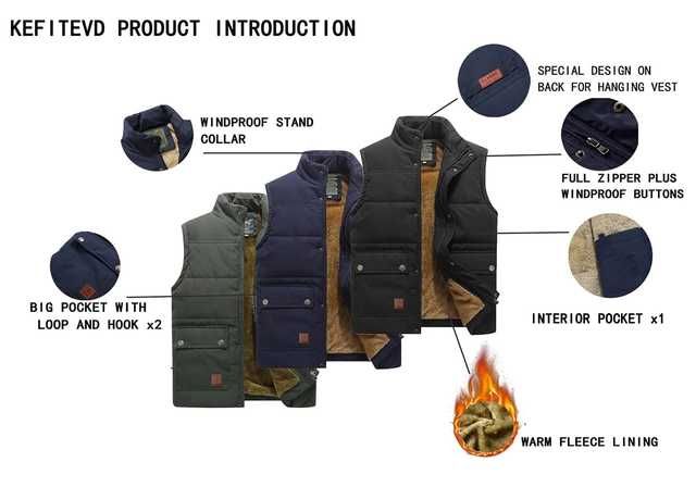 KEFITEVD чоловічий жилет р.XL терможилет, безрукавка на хутрі чорний
