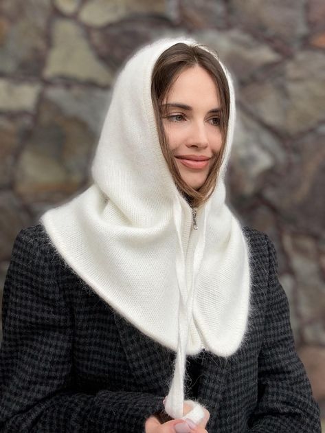 Капор / шарф з зав’язками і замком ангоровий Zefur One size білий