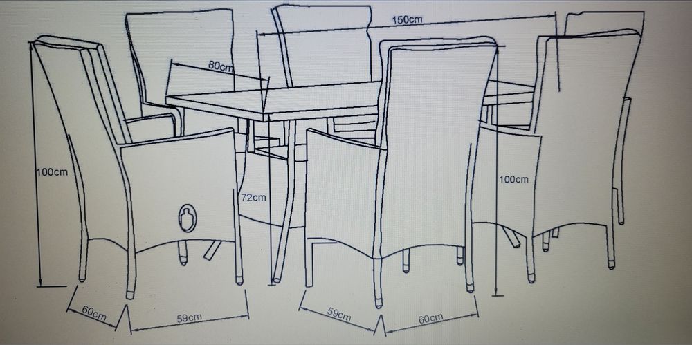 Meble ogrodowe BELLUNO stół + 6 krzeseł z poduszkami (2 rozkładane)