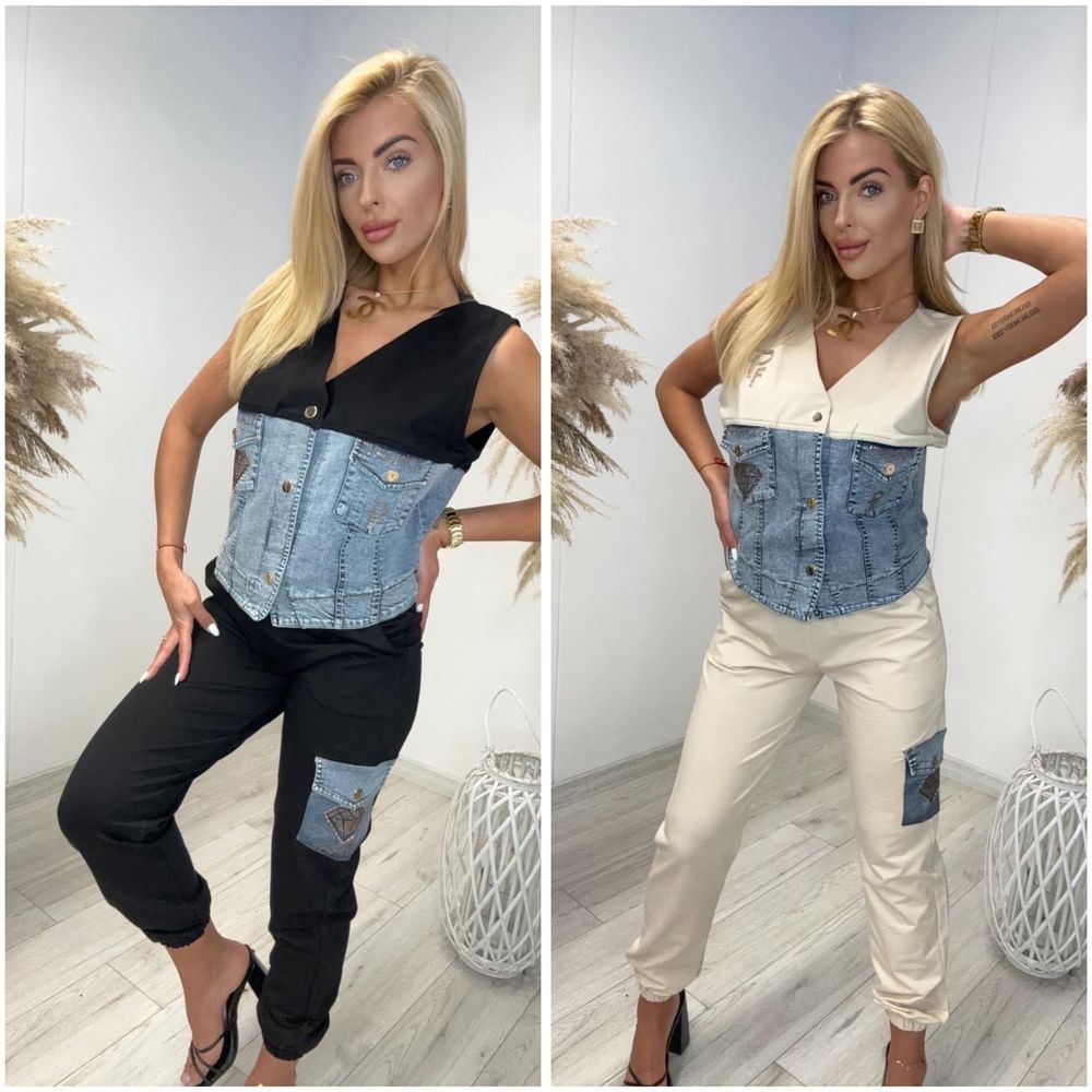 Komplet Paparazzi Fashion łączony jeans cyrkonie kamienie rozmiar uni