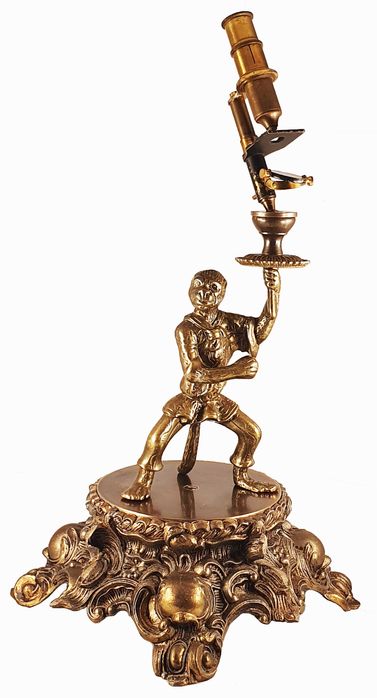 Brass reproduction of a “monkey microscope”