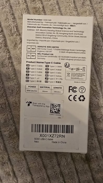 Kabel USB Typu C z dwóch  stron nowy