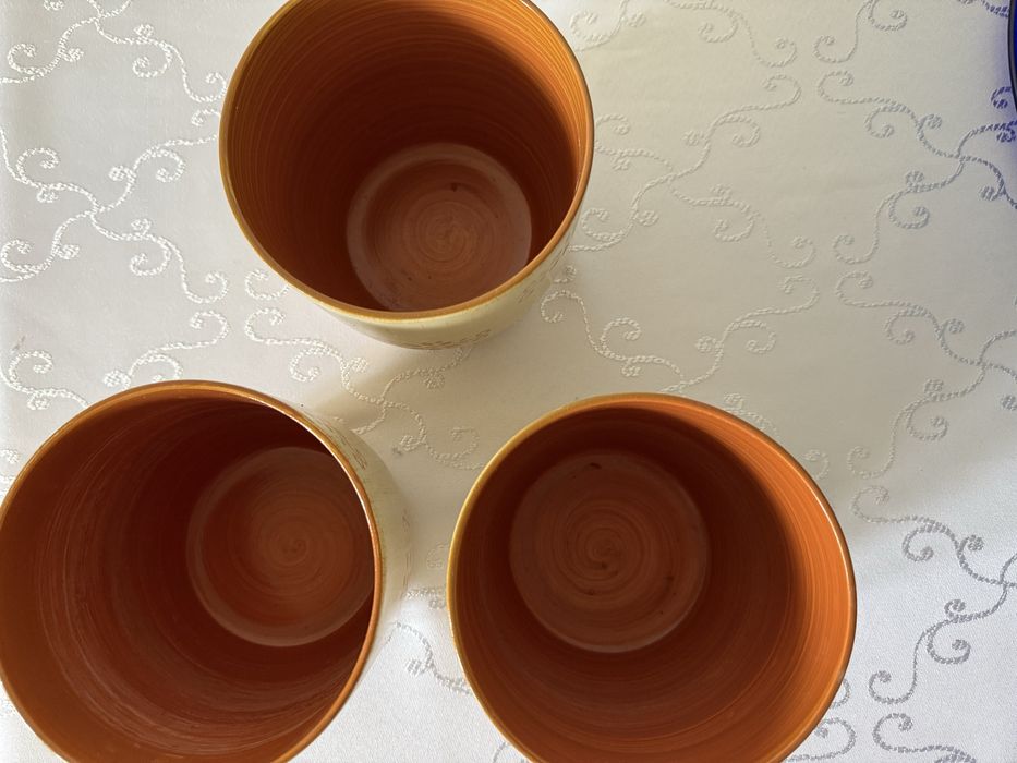 Donica Osłonka na Donicę Ceramiczna Doniczka ze Wzorem Kremowa 3szt