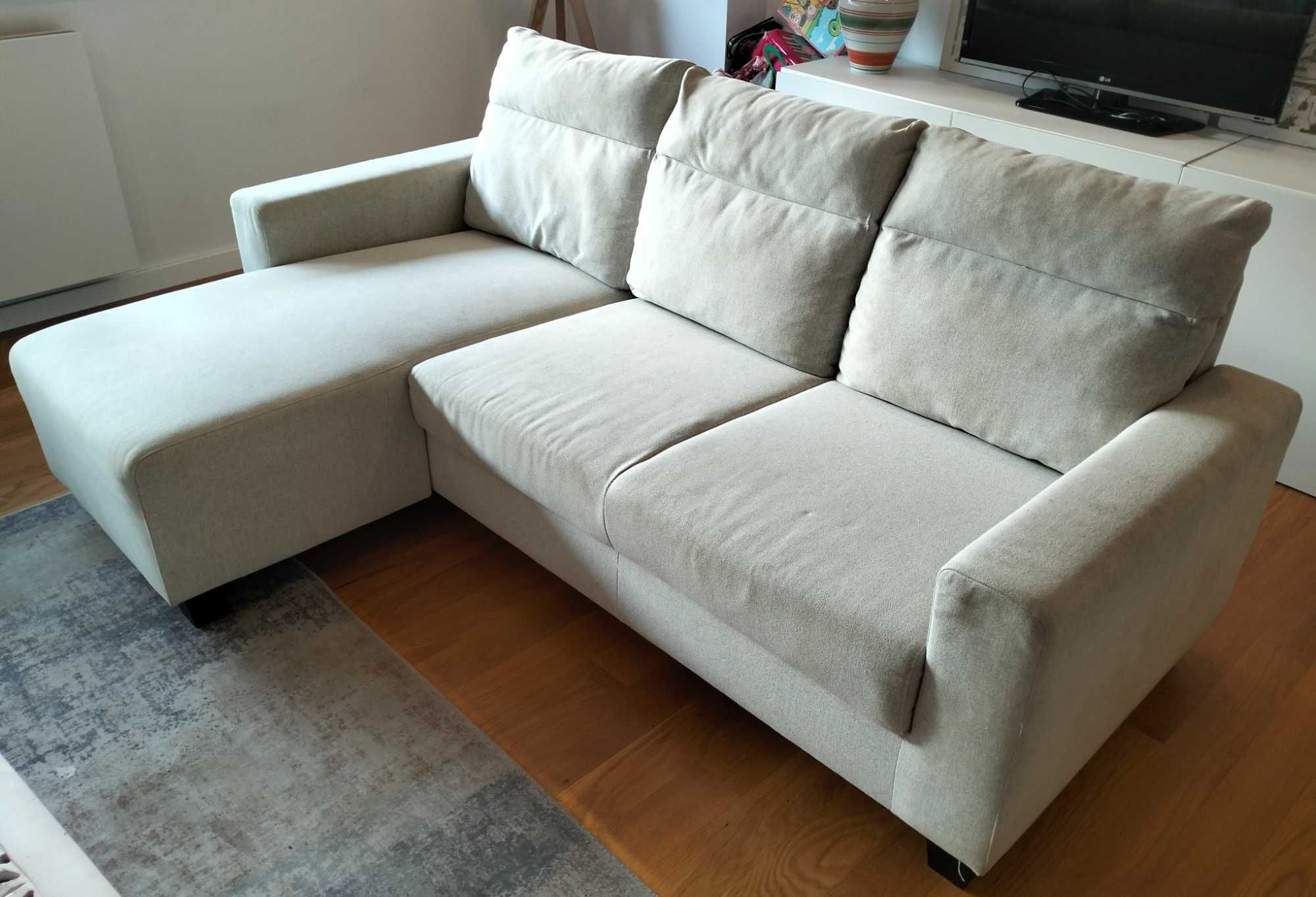 Sofá 3 lugares c/chaise longue bege