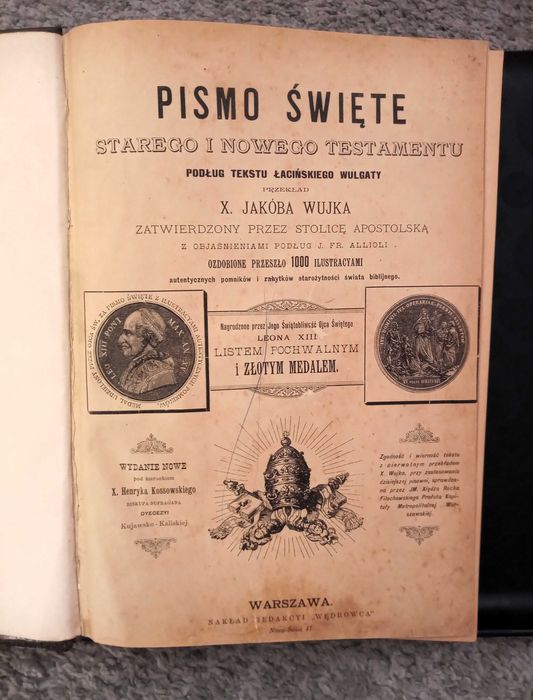 Stare Pismo Święte  przekład ks. Jakóba Wujka z 1893 roku oryginał
