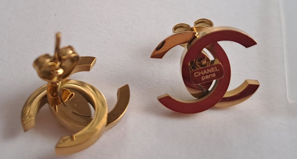 Przepiękne, złote kolczyki cc stal, napis Cudo lv ysl