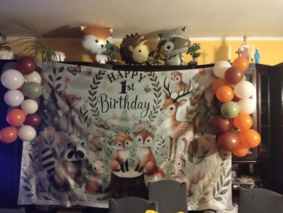 Dekoracja, ścianka na roczek, motyw leśny, jesienny