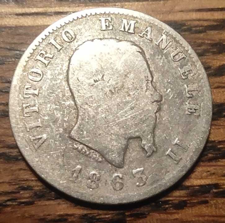 Moneta srebrna Włochy 1 lir 1863 typ M srebro ag