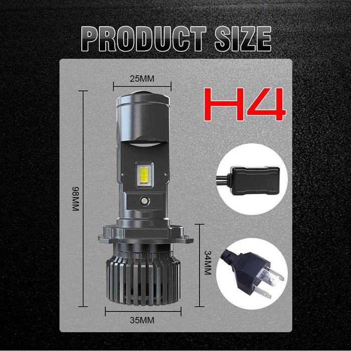 Светодиодные линзованные лампы H4 mini лед линзы 110W 6000K led (2шт)