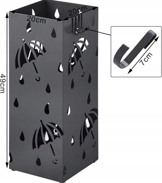 Stojak na parasole metalowy z 4 haczykami z ociekaczem 20 x 20 x 49 cm