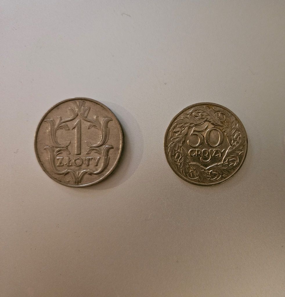 Monety 1zł z 1929r. i 50gr z 1923r.