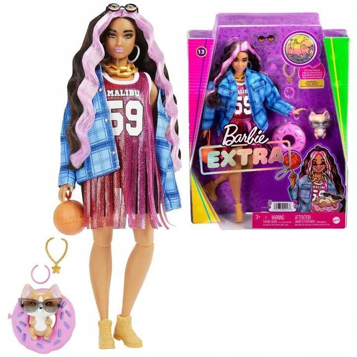 BARBIE EXTRA PIESEK Corgi AKCESORIA Sportowa Czarno-różowe włosy HDJ46