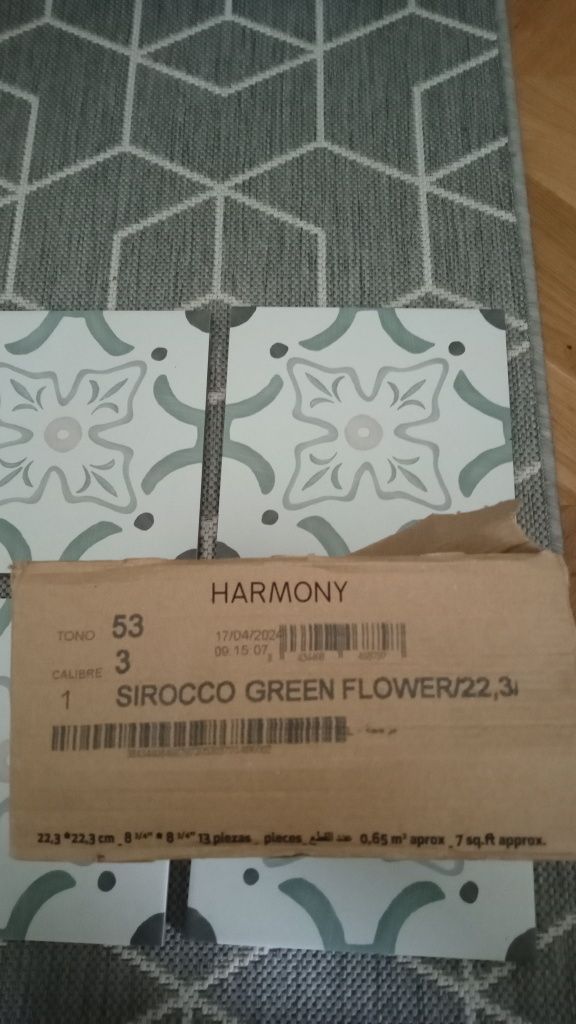 4 szt kafelków Harmony Sirocco Green Flower 22.3 x 22.3