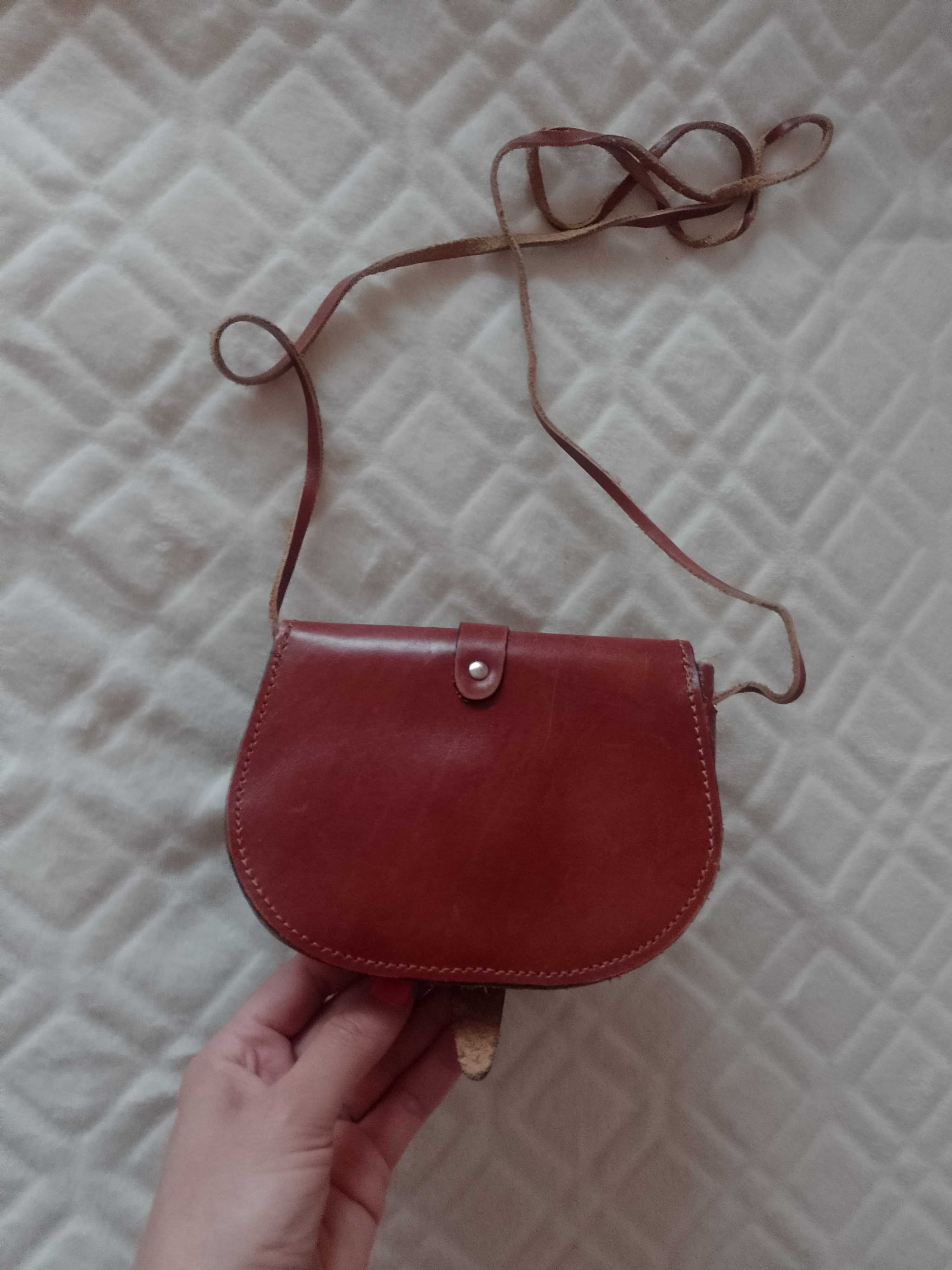 Real Leather/Skórzana torebka listonoszka z Madrytu
