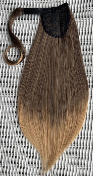 Premium Ultra włosy doczepiane, szatyn / blond / ombre, kucyk
