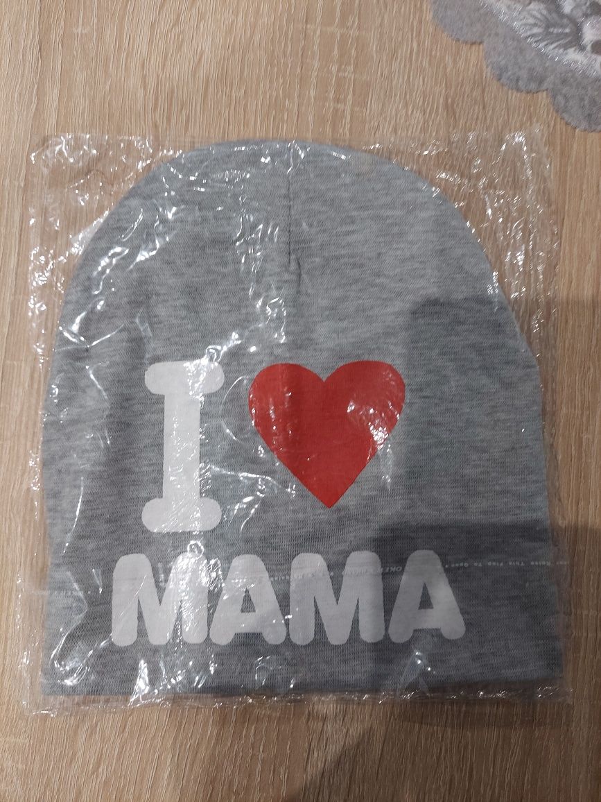 Nowa zapakowana Czapka I love Mama dla dziecka kolor szary