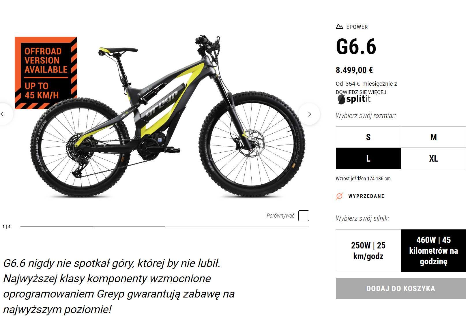 GREYP 6.6 OFFROAD Rower elektryczny -45 km/h