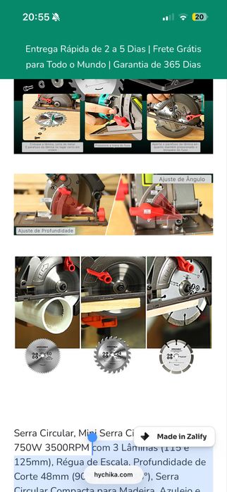 Mini serra circular eletrica 750W 3500RPM - USADA EM MUITO BOM ESTADO