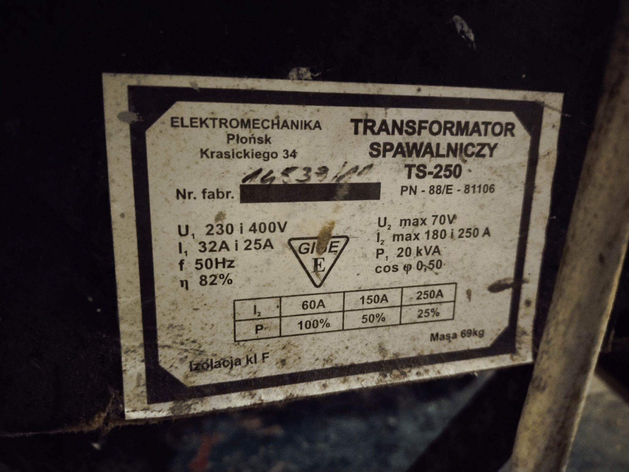 Spawarka, transformator spawalniczy TS-250