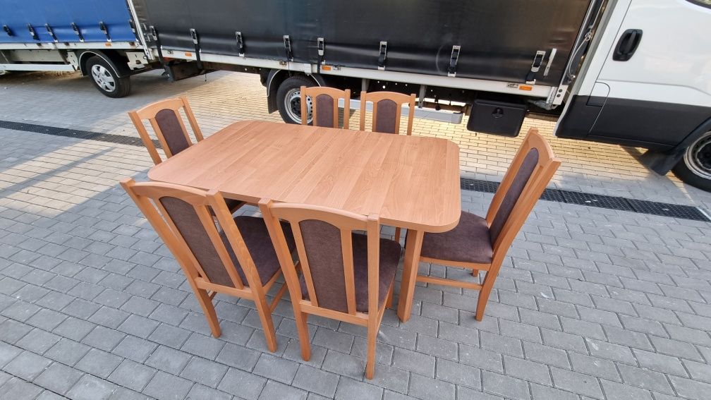 Nowe: Stół 80x140/180 + 6 krzeseł, olcha + brąz, dostawa cała POLSKA