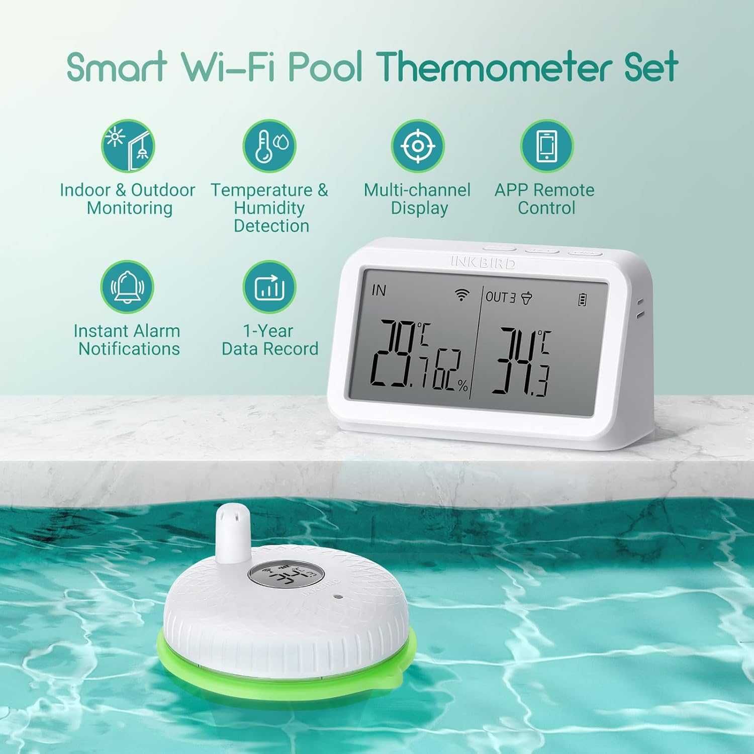 INKBIRD Pływający termometr basenowy WiFi, IBS-P02R