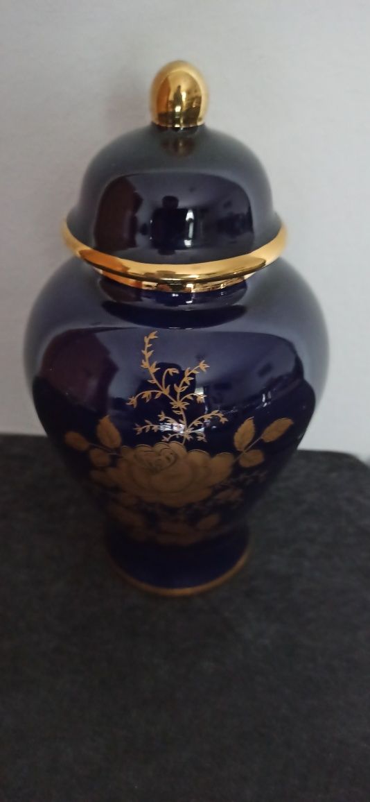 Porcelana CJ Collection Wazon Urna ECHT KOBALT Złota Róza