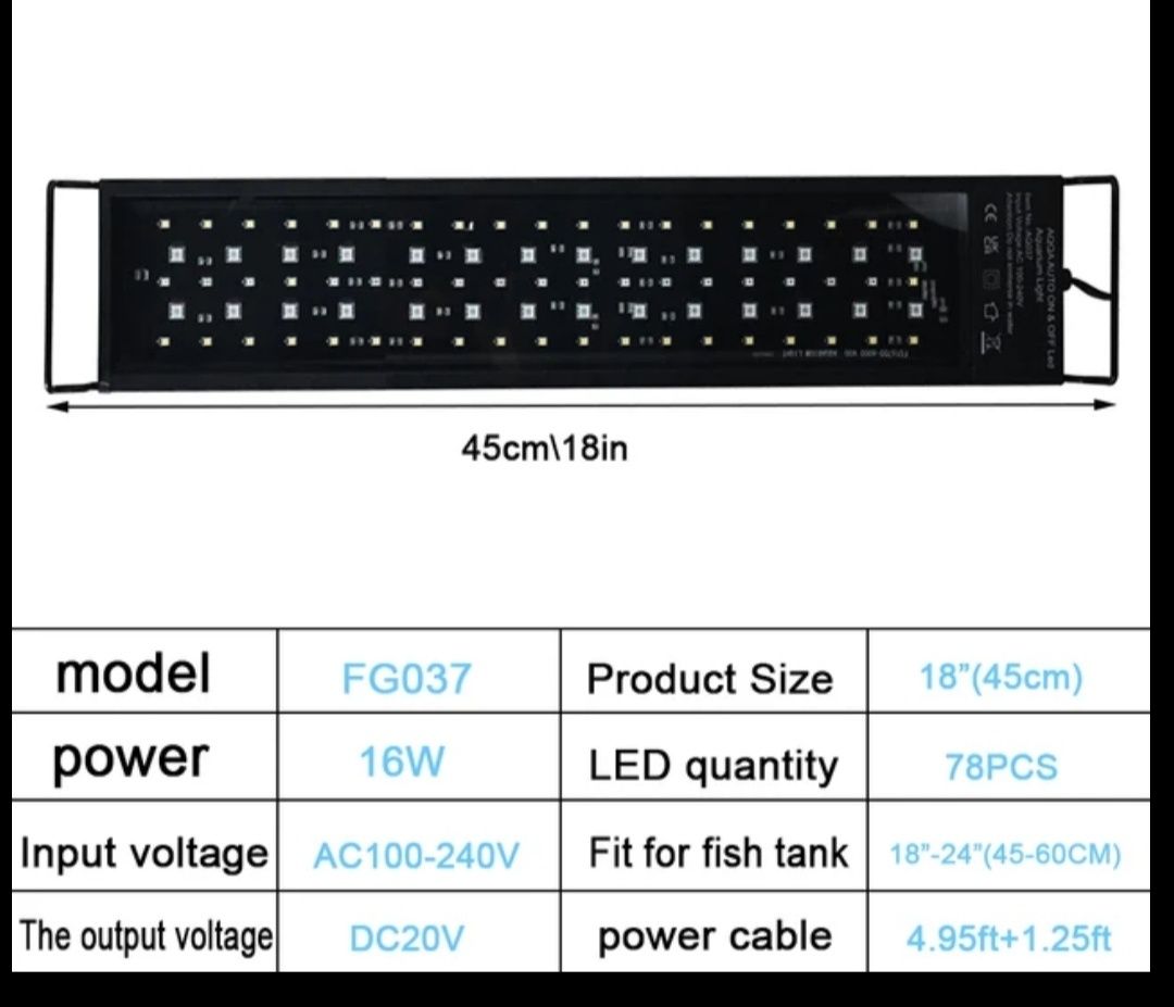 luz/iluminação 45cm led aquário plantados com programação 45/60cm