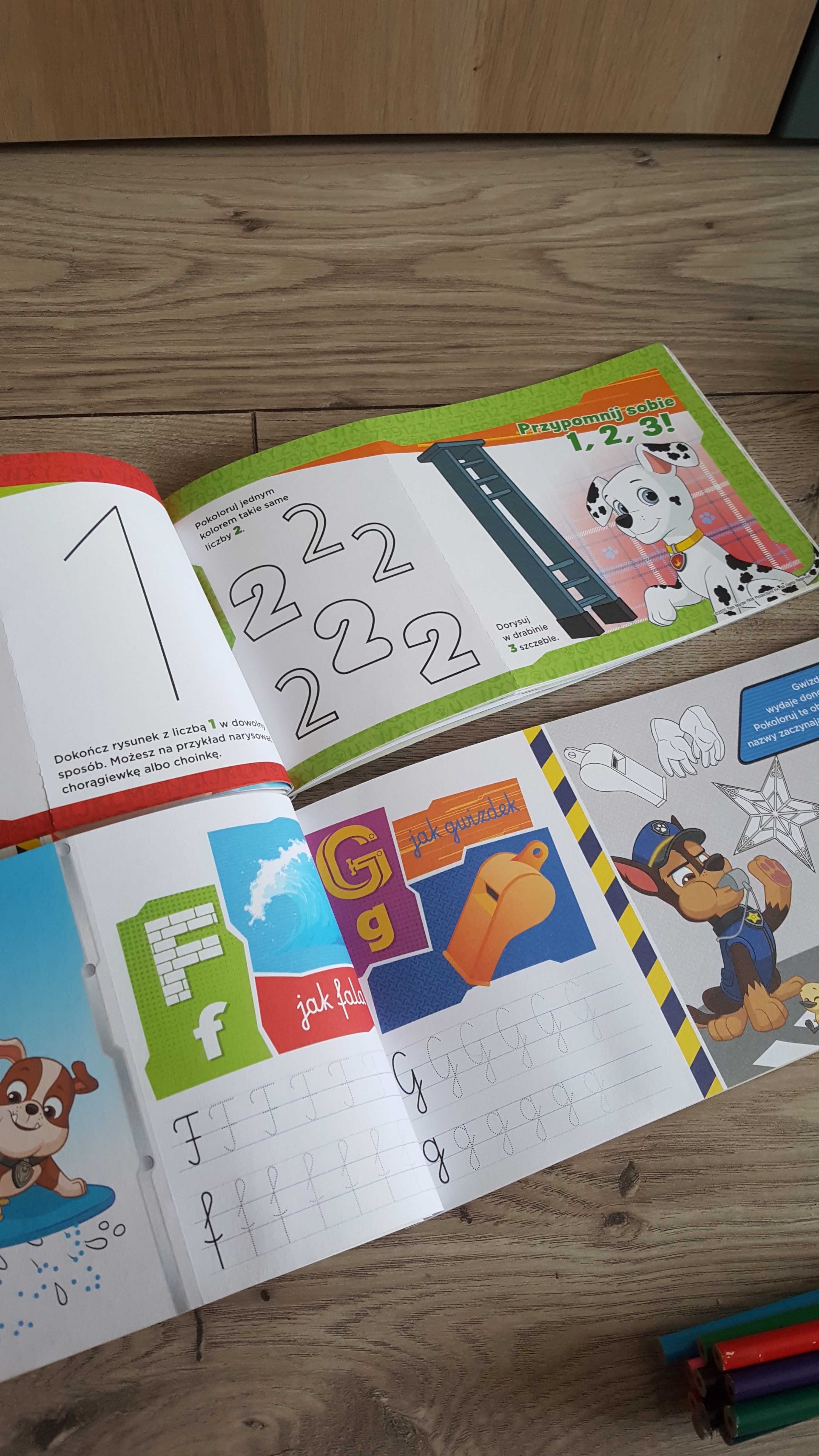 litery cyfry Psi patrol książki edukacyjne pieczątki nauka pisania