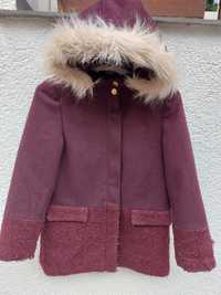 Płaszcz kurtka jesień z kapturem burgund dziewczynka 128-134