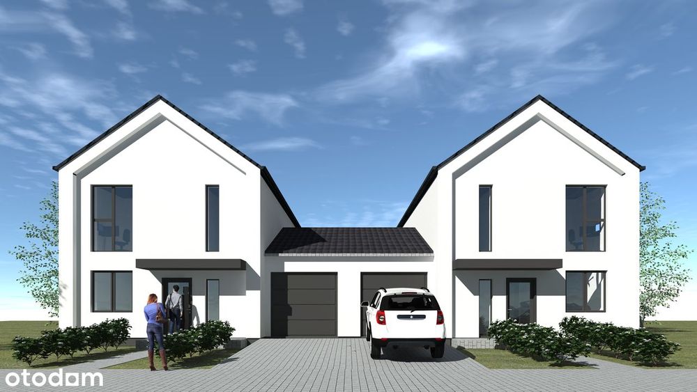 Dom/bliźniak nowoczesna bryła, zielona okolica