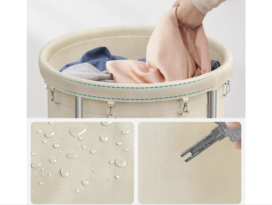 Kosz na pranie na kółkach, stalowa rama, 2 hamulce, zdejmowana torba