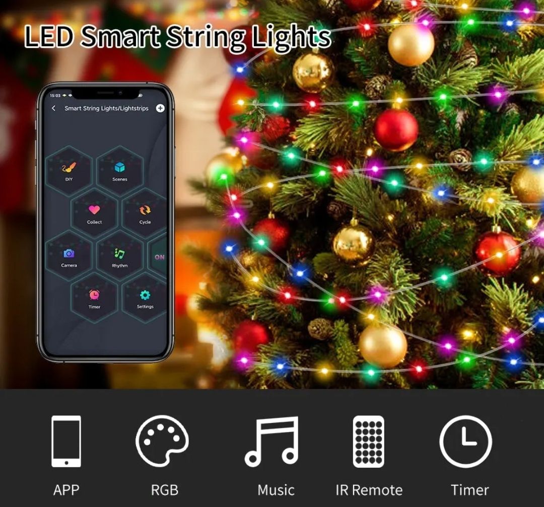 Taśma LED RGB BT, 10 metrów,lampki choinkowe