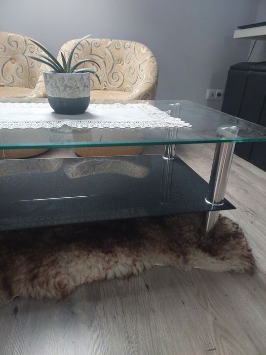 Stolik szklany srebrno czarny