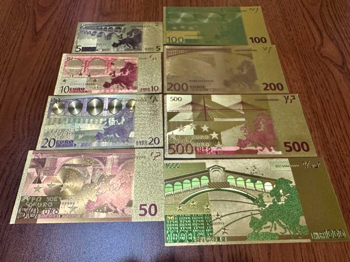 Banknoty EURO 8szt złocone kopie 24k