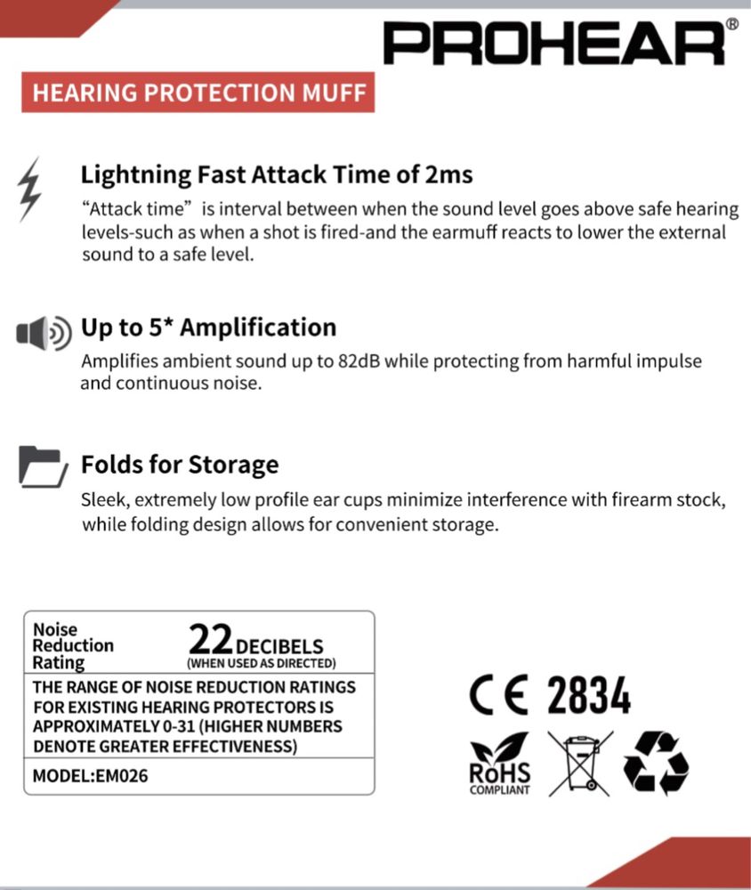 Активні тактичні навушники   PROHEAR®  Модель: EM026 наушники активные