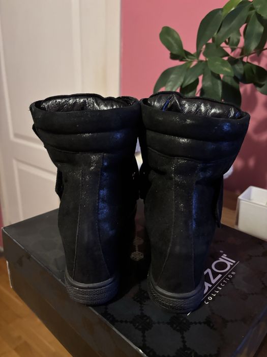 Botki na koturnie ze skory Marshall 36