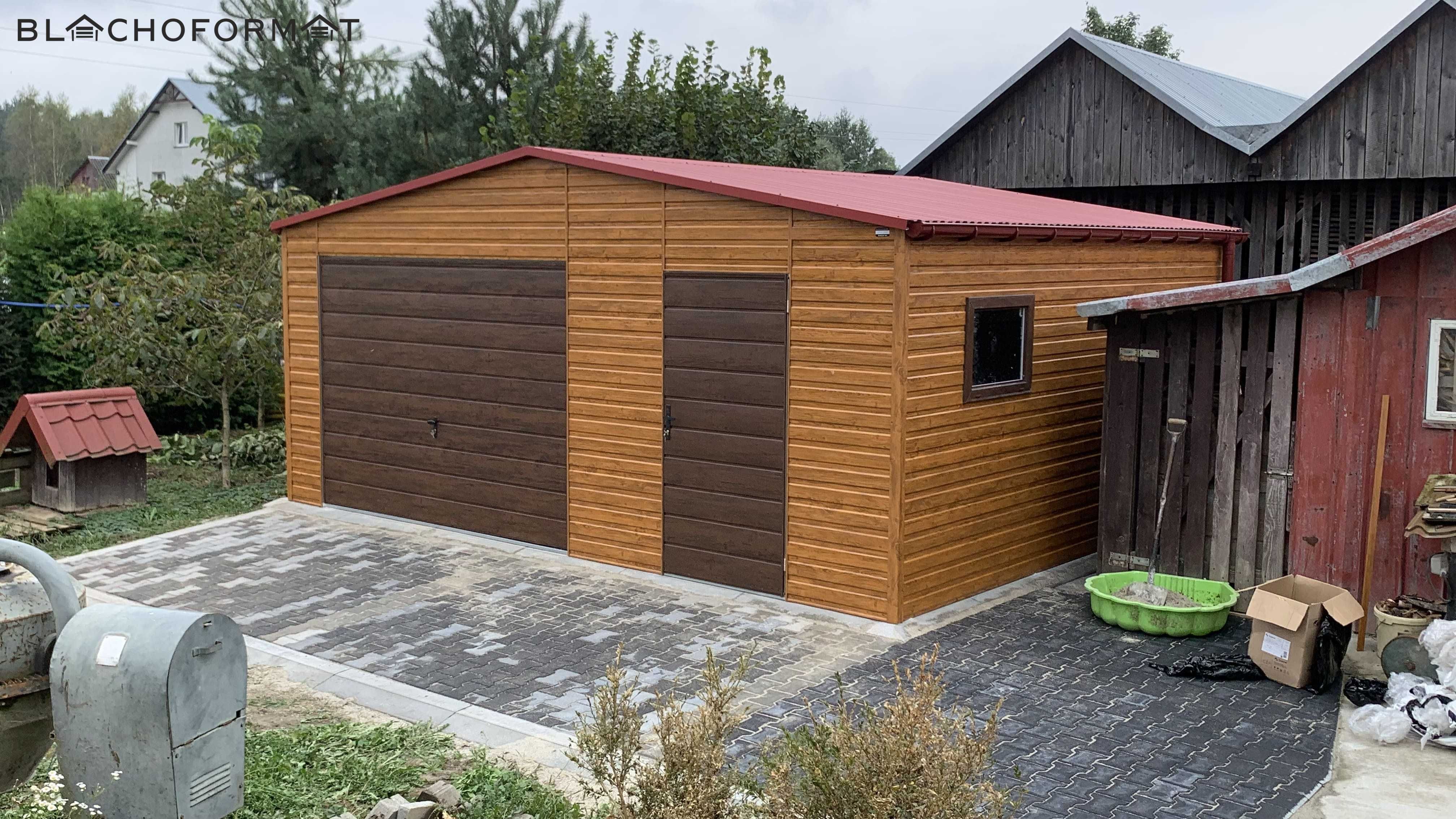 Garaż blaszany 6x5 z profila ocynkowanego blachodachówka okno