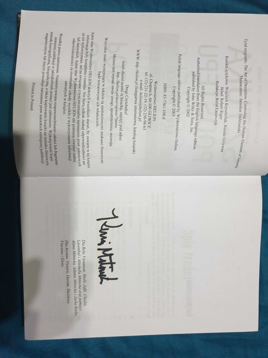 unikat: Sztuka Podstępu Kevin Mitnick z autografem