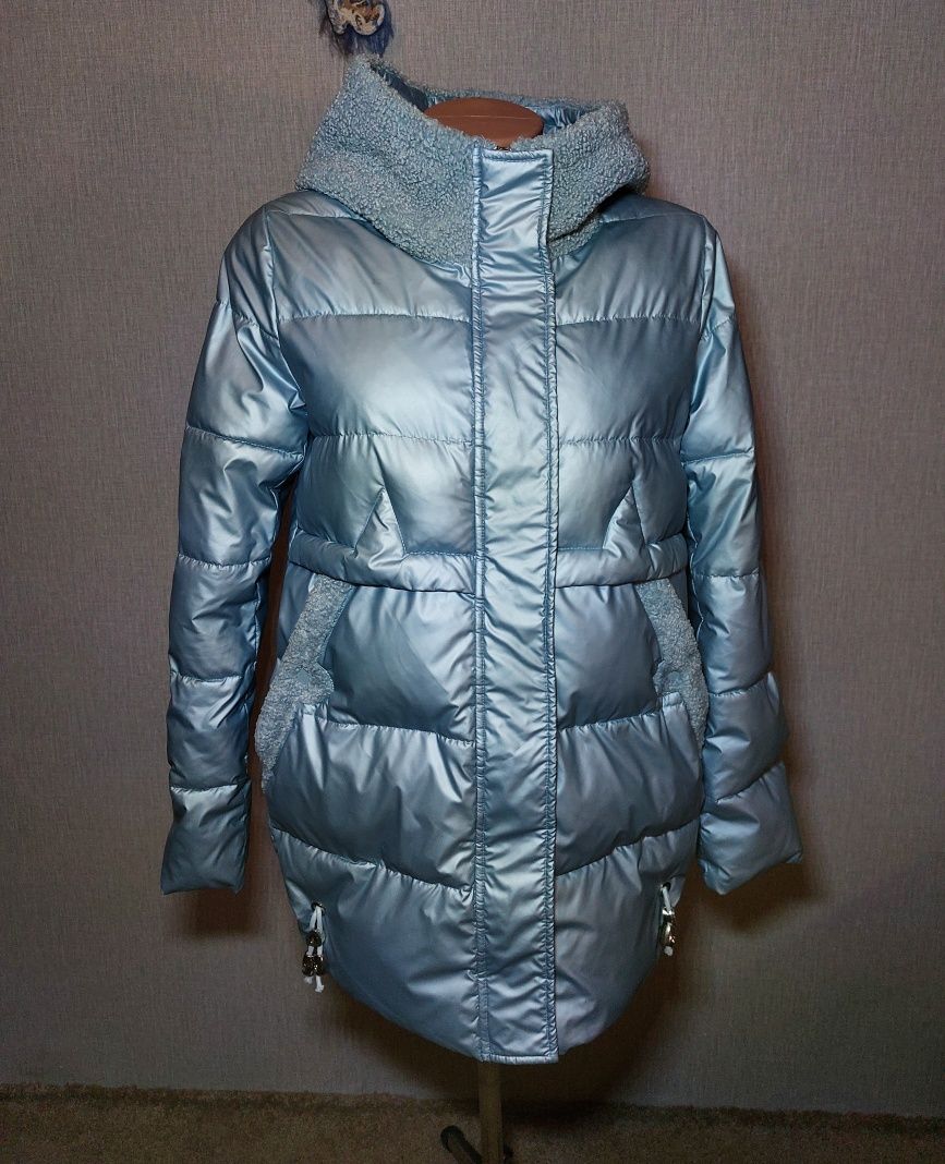Зимняя куртка, пальто ZLLY (Zilanliya). Голубой металлик. S, 42-44.