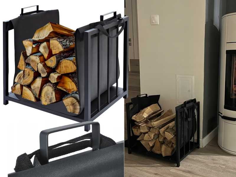 Metalowy Kosz Na Drewno Kominkowe 2w1 + Torba XXL Na Opał