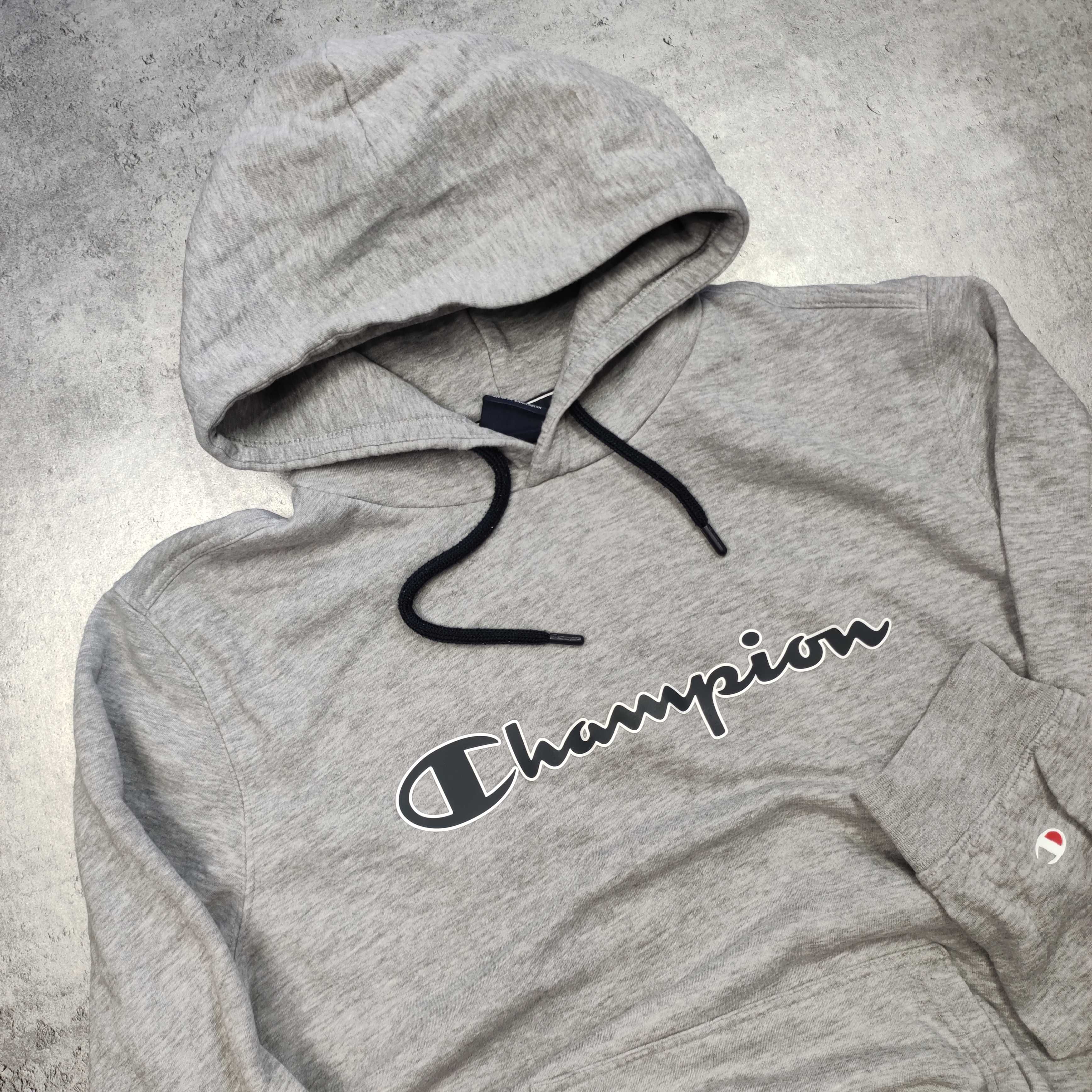 MĘSKA Bluza Bawełniana Hoodie z Kapturem Duże Logo Ciepła Champion