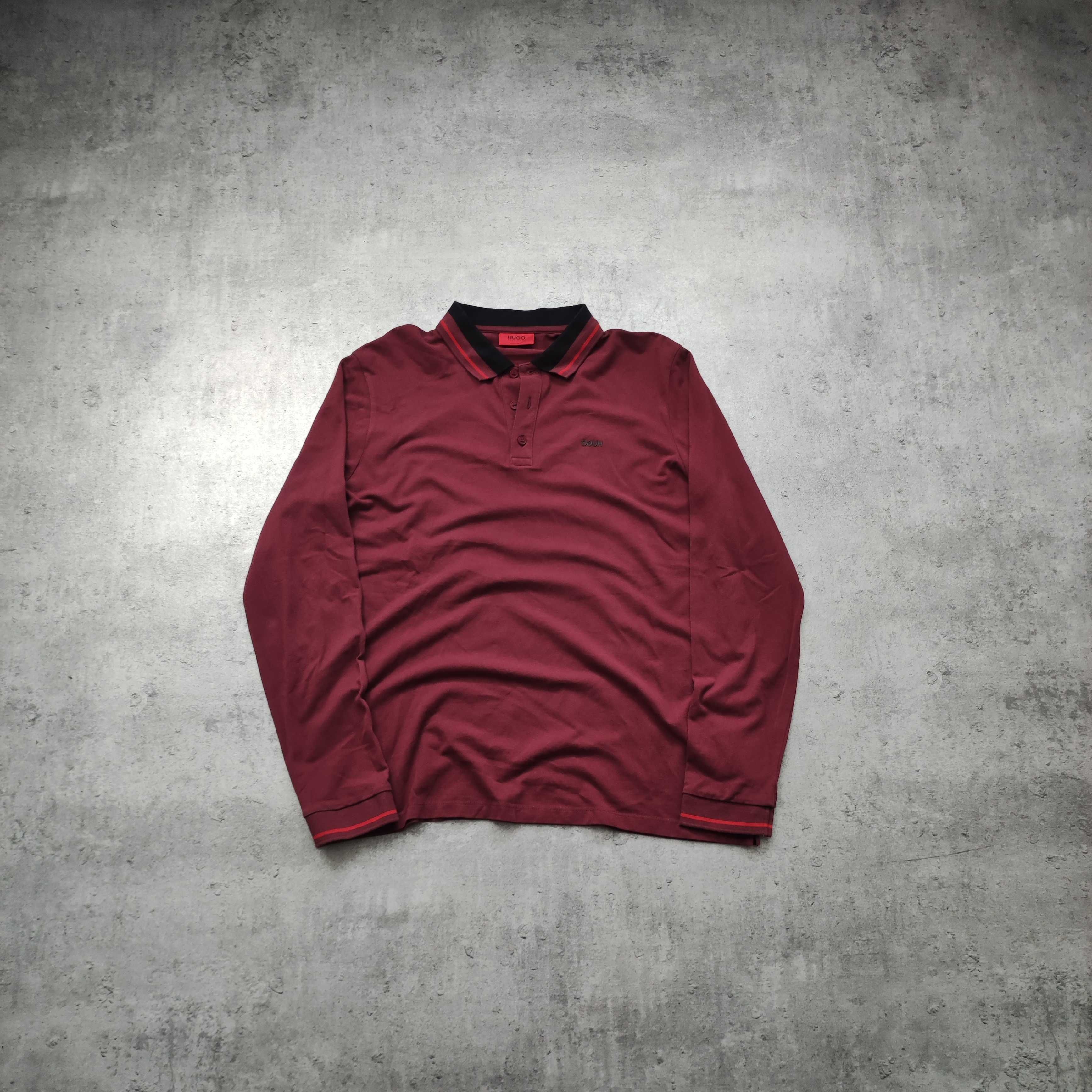 MĘSKA Elegancka Bawełna Koszulka Polo PREMIUM Bordowa Hugo Boss Logo