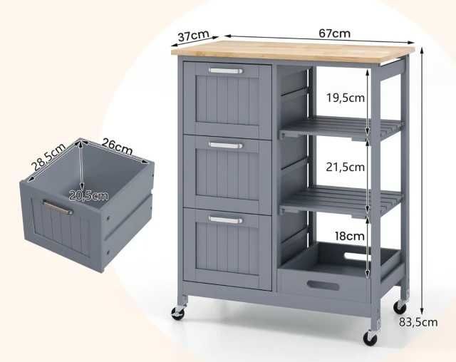 Kredens z szufladami na kółkach , szafka - wózek na kółkach .Złożona