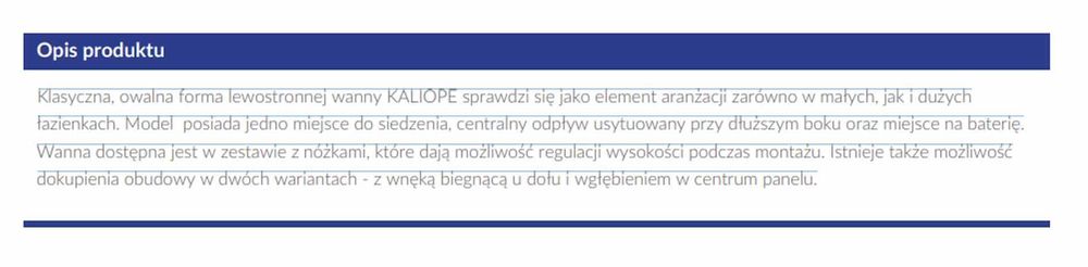 Wanna narozna lewa Cersatnit Kaliope