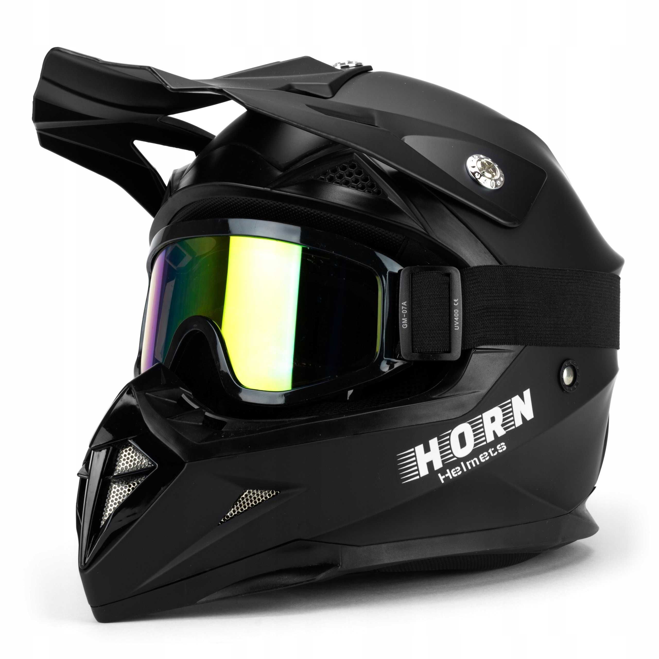 JUNIOR Kask Motocyklowy Cross HORN quad + GOGLE