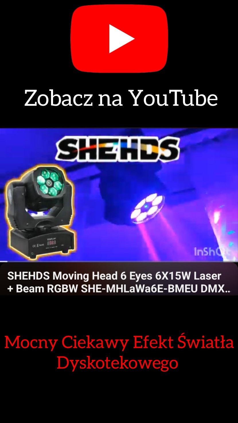 SHEHDS Ruchoma Głowa + Laser DMX512 RGBW 90W Nowy