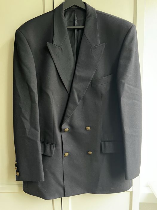 Marks&Spencer marynarka dwurzędowa granatowa złote guziki 100% wełny