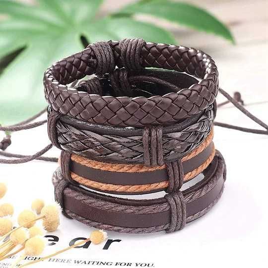 Conjunto de 24 pulseiras de couro entrançado para homem
