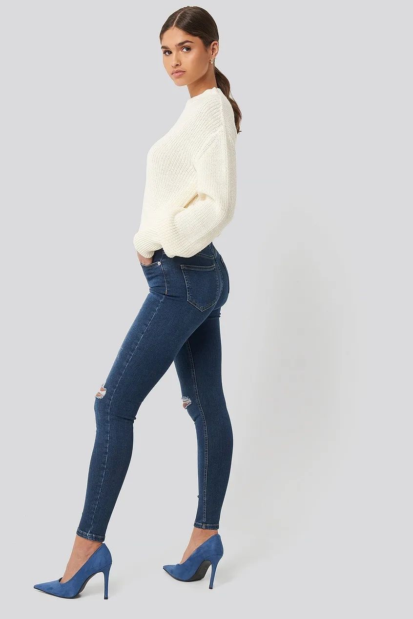 Na-Kd Jeansy Damskie Rurki Podarte Granatowe Xs/S